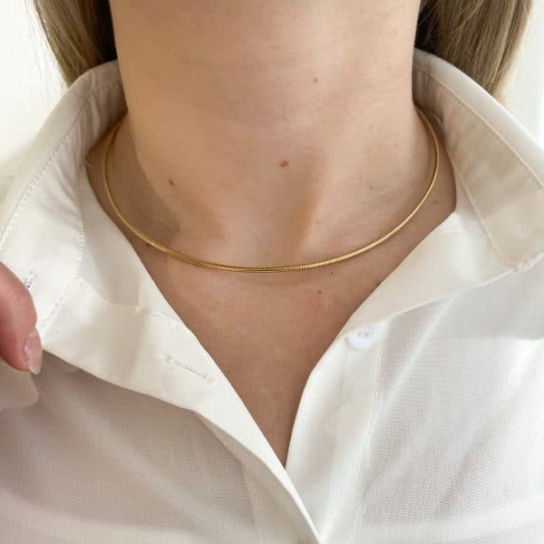 Produktbild Artikelnummer 10754 getragen. Omegakette Gold Omegareif Goldketten aus Österreich von Juwelier Brandstetter.
