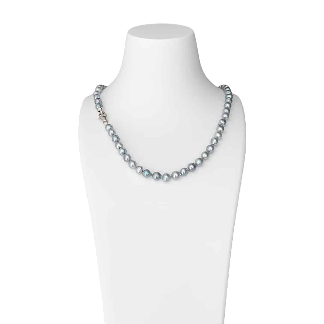 HPX-111 Perlenkette für Männer graublau mit 925 Silber Karabiner