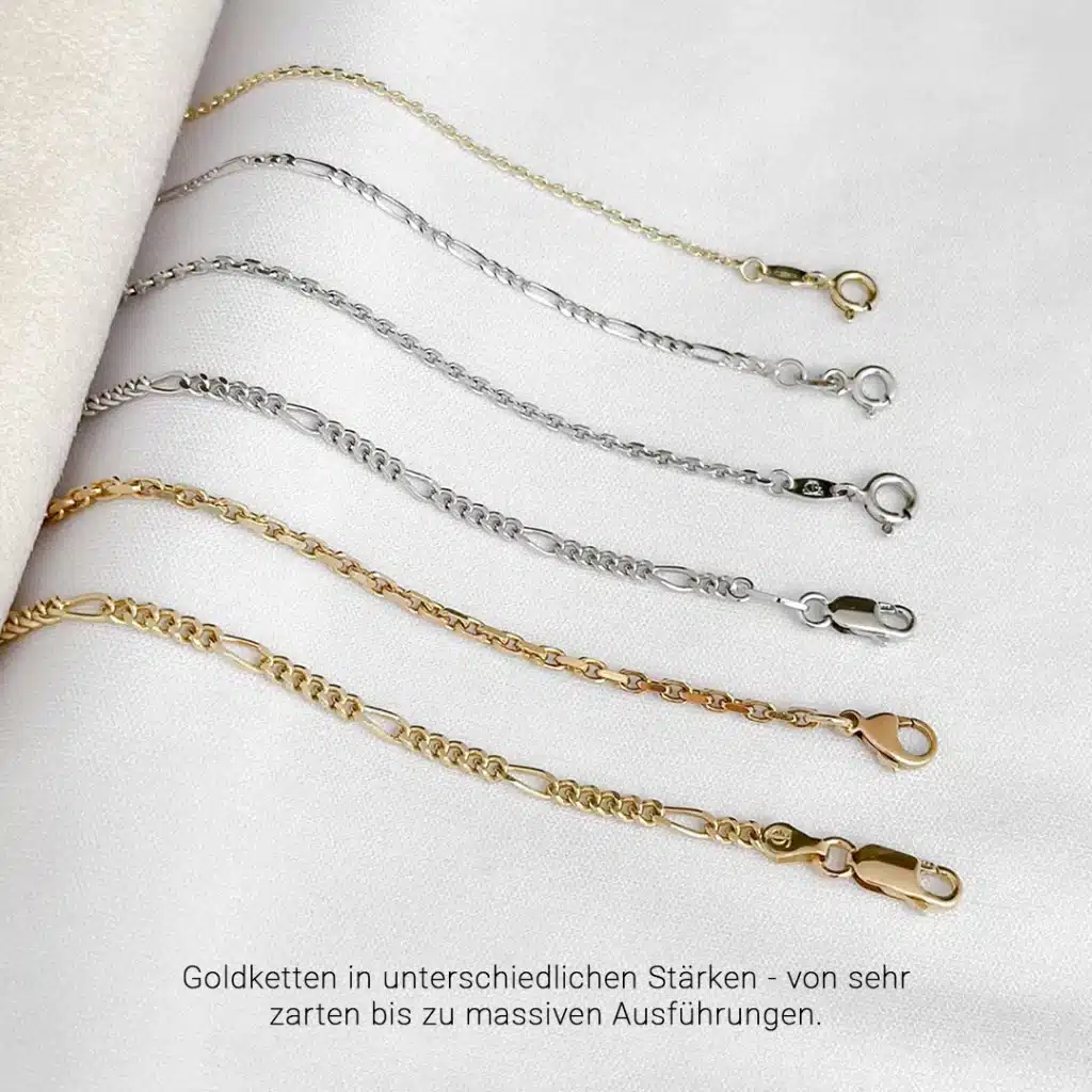 Goldketten in unterschiedlichen Stärken erhältlich bei Juwelier Brandstetter Wien