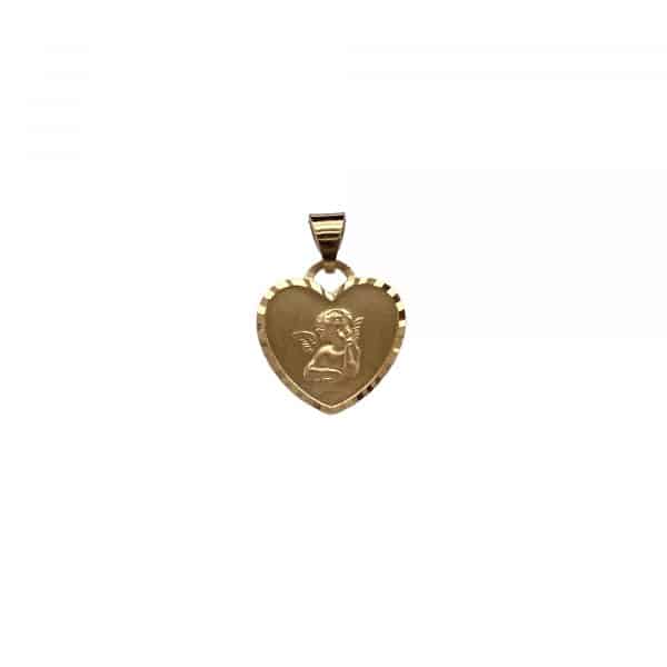 Taufschmuck Taufgeschenke Schutzengelanhänger aus Gold in Herzform mit facettiertem Rand Produktbild