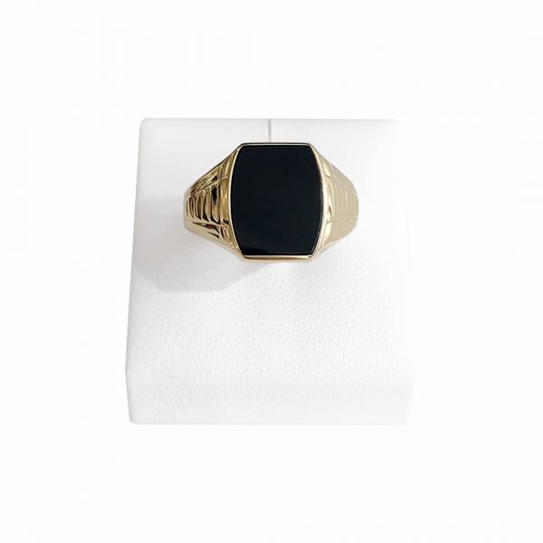 Goldschmuck für Herren, Herrenschmuck, Goldringe für Herren, Herrenring mit Onyx aus Gelbgold Juwelier Wien