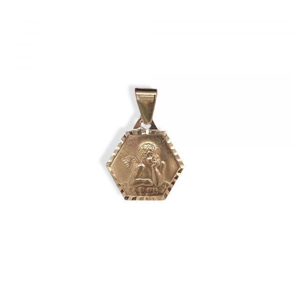 Sechseckiger Schutzengel-Anhänger 585 Gelbgold