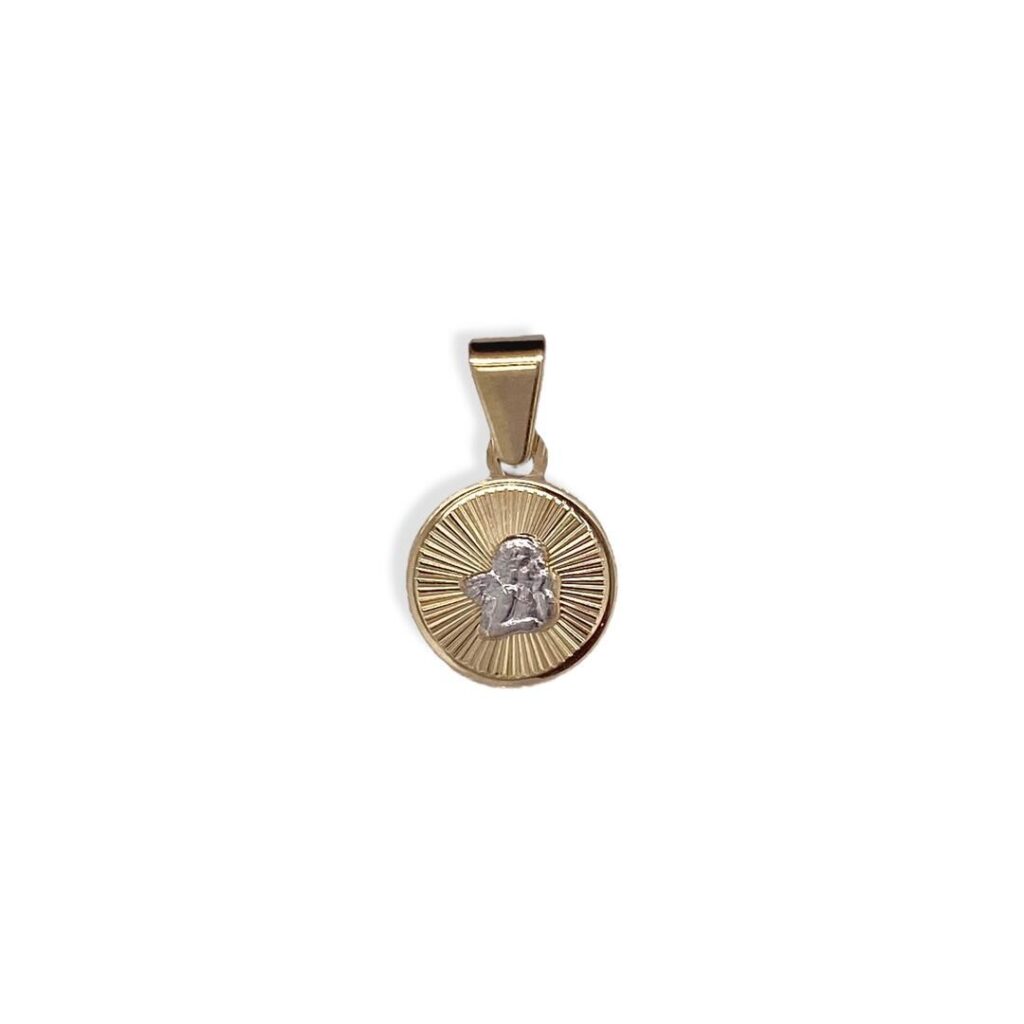 kleiner runder Schutzengel aus 585 Gold- und Weißgold